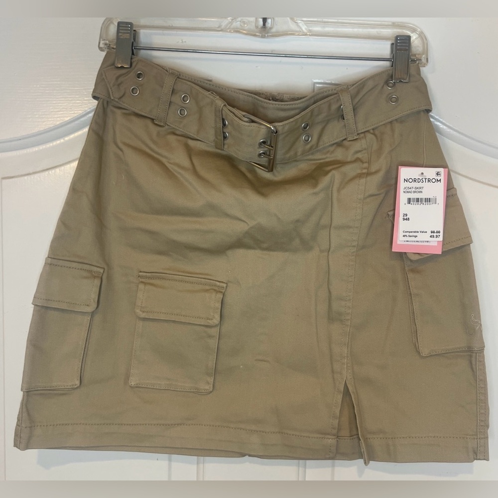 Juicy Couture Cargo Mini Skirt Women’s Size 29 Belt Nomad Brown (Khaki) NWT